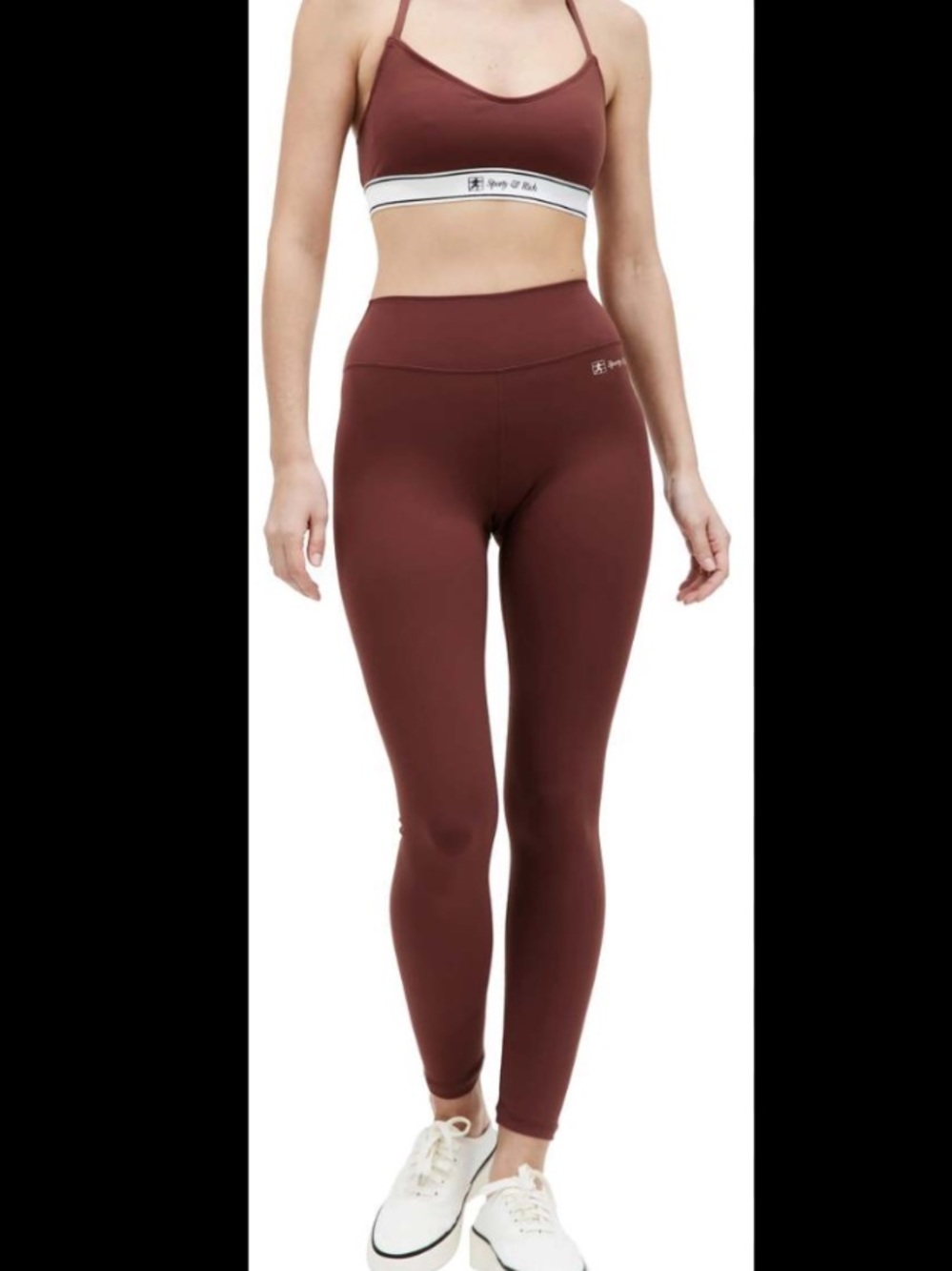 SPORTY & RICH logo-print high-waisted leggings runner script burgundy